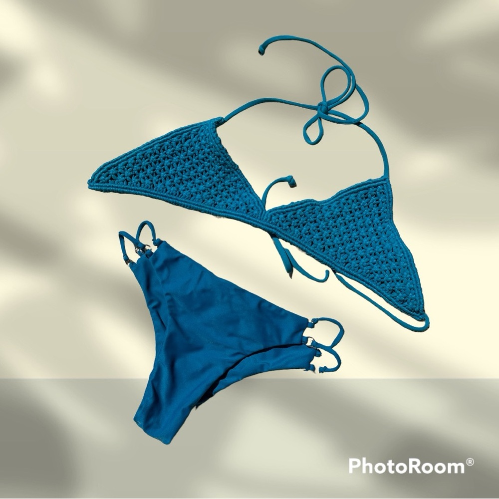 Mikoh Teal Crochet Bikini Set